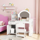 Qaba - Coiffeuse pour enfants avec miroir éclairé - blanc-Bureau polyvalent tout-en-un, idéal pour se déguiser, jouer et lire  
