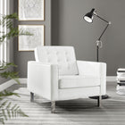 Modway - Loft Touffe Cuir végane Fauteuil - Blanc argenté-Pieds tubulaires en acier inoxydable