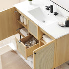 Modway - Chaucer 48" Vanité de salle de bain à un seul lavabo - Oak White-Portes en rotin tissé