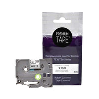 Premium Tape - Compatible avec Brother TZ221, TZ-221, TZE-221, TZE221 - Noir / Blanc - 9 mm-Couleur: Noir / Blanc