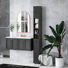 Kleankin - Armoire de rangement de salle de bain avec étagères et porte-papier toilette - grain de bois noir-La surface en mélamine protège efficacement contre les dégâts d'eau 