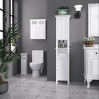 Kleankin - Armoire de rangement de salle de bain haute avec étagères - blanc-Une étagère réglable dans l'armoire du bas vous offre une flexibilité pour personnaliser les compartiments de rangement 
