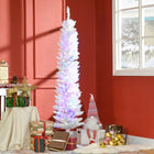 HOMCOM - Sapin de Noël artificiel de 6 pi avec lumières LED colourées - blanc-Magnifiques huit paramètres prédéfinis, éclairage continu, éclairage cyclique et modes clignotants pour un scintillement créatif des vacances  