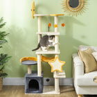 PawHut - Arbre à chat 63 po - tour thème étoile et lune pour chats d’intérieur-Comprend des poteaux et une planche à griffer pour protéger les meubles 