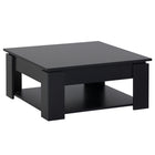 HOMCOM - Table basse moderne à 2 niveaux avec étagère - noir-Look moderne campagne en forme rectangulaire avec des lignes minimalistes et un grain de bois naturel