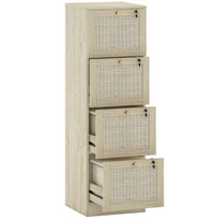 HOMCOM - Classeur 4 tiroirs pour documents Letter/A4 verrouillable - chêne-Les façades de tiroirs en rotin naturel et la finition effet bois créent une touche de style bohème 
