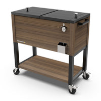 Permasteel - Glacière de patio roulante 80 pintes effet grain de bois avec séparateur - brune-Sa grande capacité de 80 pintes offre un espace généreux pouvant contenir jusqu’à 110 canettes de 12 oz, plus de la glace.