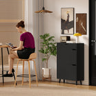 HOMCOM - armoire à chaussures étroite avec 2 tiroirs basculants - noir-Fabriqué en panneau de particules revêtu de mélamine pour plus de durabilité et un nettoyage facile 