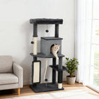 PawHut - Arbre à chat 52 po avec poteaux à griffer, lit, condo - gris foncé-Le revêtement en peluche douce offre un confort douillet aux chats 