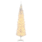 HOMCOM - Arbre de Noël artificiel illuminé 7 pi avec lumières LED blanc chaud-Sapin de Noël artificiel de 6 pieds de haut dans un style crayon fin 