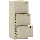 HOMCOM - Classeur à 3 tiroirs pour documents format lettre/A4 verrouillable - chêne-Les façades de tiroirs en rotin naturel et la finition effet bois créent une touche de style bohème 

