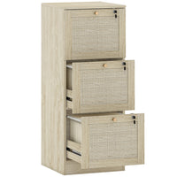 HOMCOM - Classeur à 3 tiroirs pour documents format lettre/A4 verrouillable - chêne-Les façades de tiroirs en rotin naturel et la finition effet bois créent une touche de style bohème 
