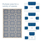 Modway - Ariana Treillis floraux vintage à l’intérieur et à l’extérieur Tapis 9 pi l x 12 pi L - Bleu et beige-Tissage serré à poil bas