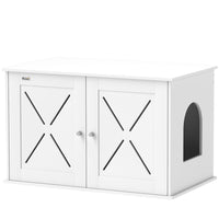 PawHut - Enclos pour bac à litière pour chat, meuble dissimulé - blanc-Fonction double : toilettes pour chat et table élégante 