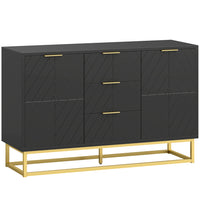 HOMCOM - Buffet 47,2 po L avec rangement - noir-Les portes à motifs géométriques associées à une base dorée ajoutent une touche artistique à la décoration intérieure 