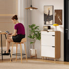 HOMCOM - Armoire à chaussures étroite avec 2 tiroirs basculants - blanc-Fabriqué en panneau de particules recouvert de mélamine pour plus de durabilité et un nettoyage facile 