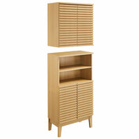 Modway - Render Ensemble d’armoires de salle de bain - Chêne-Conception autoportante et montée au mur
