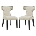 Modway - Curve Tissu Fauteuil d’appoint de salle à manger Ensemble de 2 - Beige-Cadre en bois massif