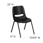Chaise coquille noire pour enfants ergonomique et empilable de la série HERCULES avec hauteur de siège de 12 po.-Quantité de pile: 15
