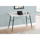 Monarch Specialties - 7539 Bureau 48 po L - Faux Marbre Blanc/Metal Noir-La base en métal dans une finition noire contrastante comprend des pattes métalliques effilées et inclinées et des barres de soutien en forme de X à l'arrière qui offrent une stabilité