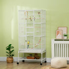 PawHut - Cage à oiseaux grande 3 niveaux 71 po H, avec roulettes, perchoirs, rampe, étagère de rangement, jouets - blanc-Deux grandes portes et dix petites portes pour un accès facile 