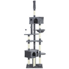 PawHut - Arbre à chat du sol au plafond 91-98 po H, avec 2 niches - gris foncé-Comprend une barre de tension réglable pour des plafonds de 90,6 po à 98,4 po (230-250 cm), sans besoin de perçage 