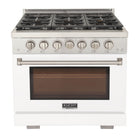 Kucht - 36 po Série KFX-X Cuisinière Pro Style au gaz naturel - Acier inoxydable/Blanc-Brûleur rocket power de 21 000 btu pour un saisissage rapide