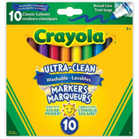 Crayola - Marqueurs lavables ultra-propres - Pointe large - Gris/Noir - Paquet de 10-L'encre lavable se nettoie facilement de la peau, des vêtements et des surfaces domestiques