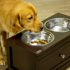 PawHut - Gamelles surélevées avec tiroir de rangement pour grands chiens - café-Look moderne, épuré et simple pour un mobilier pour chien élégant 