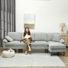 HOMCOM - Canapé sectionnel modulable avec chaise longue - gris-Structure en acier et pieds en bois de hêtre assurent une solidité fiable pendant l'utilisation 