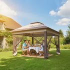 Outsunny - Tente gazébo auvent instantané 12 pi l x 12 pi L - Kaki-Pieds réglables sur 3 niveaux pour ajuster facilement la hauteur