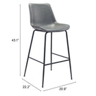 Zuo - Byron Tabouret de bar - Gris-Garantie limitée de 3 ans