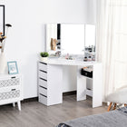 HOMCOM - Coiffeuse d'angle avec miroir - 43,7 po L x 22,1 po l x 55,6 po H - blanc-La structure en panneau de particules solide est conçue pour supporter vos différents objets 
