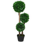 HOMCOM - Topiaire buis trois boules 3 pi pour intérieur extérieur - vert-Arbre artificiel en buis en forme de boule avec des feuilles de bois de santal 