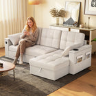 HOMCOM - Canapé-lit gigogne avec ports USB et rangement pour chaise longue - beige-Coffre de rangement dans la méridienne, rangement dans l’accoudoir, poches latérales et porte-gobelet pour l’organisation 