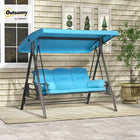 Outsunny - Balancelle de porche 3 places robuste avec auvent inclinable, bleu clair-Le auvent en forme d'arc et les sièges en forme de fleur apportent une valeur esthétique supplémentaire
