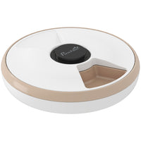PawHut - Distributeur automatique de nourriture pour chat avec minuterie pour 6 repas - brun clair-Programme jusqu'à six repas par jour avec six compartiments alimentaires séparés 
