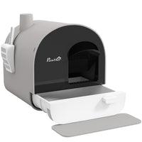 PawHut - Bac à litière pour chat avec couvercle, plateau amovible, pelle, filtre - gris clair-Offre un espace privé pour que votre chat utilise la litière 