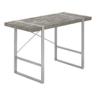 Monarch Specialties - 7662 Bureau 48 po L - Simili-Ciment Gris/Metal Argent-Bureau d'ordinateur d'inspiration industrielle avec un dessus de bureau à panneaux épais au fini faux béton gris