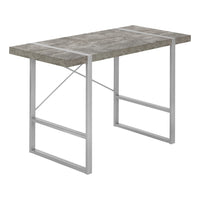 Monarch Specialties - 7662 Bureau 48 po L - Simili-Ciment Gris/Metal Argent-Bureau d'ordinateur d'inspiration industrielle avec un dessus de bureau à panneaux épais au fini faux béton gris