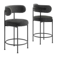 Modway - Albie Tissu Boucle Tabourets de comptoir Ensemble de 2 - Noir charbon-Tabourets de travail modernes - Ensemble de 2