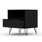 Manhattan Comfort - Rockefeller Table de Nuit 1 Tiroir 20,08" Style Mid-Century Modern - Noir - Lot de 2-Pieds évasés en fil métallique à la mode pour une durabilité accrue