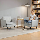 HOMCOM - Fauteuil d’appoint moderne avec large assise lounge - capitonné à boutons pour chambre à coucher - blanc crème - Paquet de 2-Style moderne avec dossier capitonné complété par des pieds noirs et dorés 
