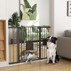 PawHut - Barrière pour animaux extra large 30"-52" avec petite porte - 35"L-Un adulte peut ouvrir la porte d’une seule main en faisant glisser les boutons aux deux extrémités simultanément et en soulevant