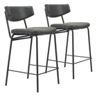 Zuo - Charon Tabouret de comptoir - Noir vintage - Ensemble de 2-Repose-pieds ergonomique et confortable