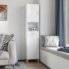 Kleankin - Armoire de rangement de salle de bain haute et mince avec étagère ajustable - blanc-Matériau : Panneau de particules, bois d’hévéa   