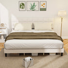 HOMCOM - Cadre de lit plateforme king size rembourré avec tête de lit - blanc crème-Tête de lit rembourrée à coutures carrées ajoutant une touche chaleureuse et moderne 