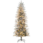 HOMCOM - Arbre de Noël artificiel floqué de 7 pi avec lumières jaune-7 pieds de haut, luxuriant avec une véritable forme d'arbre qui donne un aspect sain et naturel 