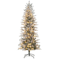 HOMCOM - Arbre de Noël artificiel floqué de 7 pi avec lumières jaune-7 pieds de haut, luxuriant avec une véritable forme d'arbre qui donne un aspect sain et naturel 