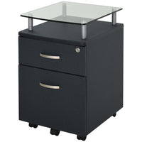 HOMCOM caisson mobile à 2 tiroirs verrouillable pour dossiers Letter/A4 avec roulette supplémentaire - noir-Équipé de deux tiroirs et d'une étagère supérieure pour les documents et les objets du quotidien   
